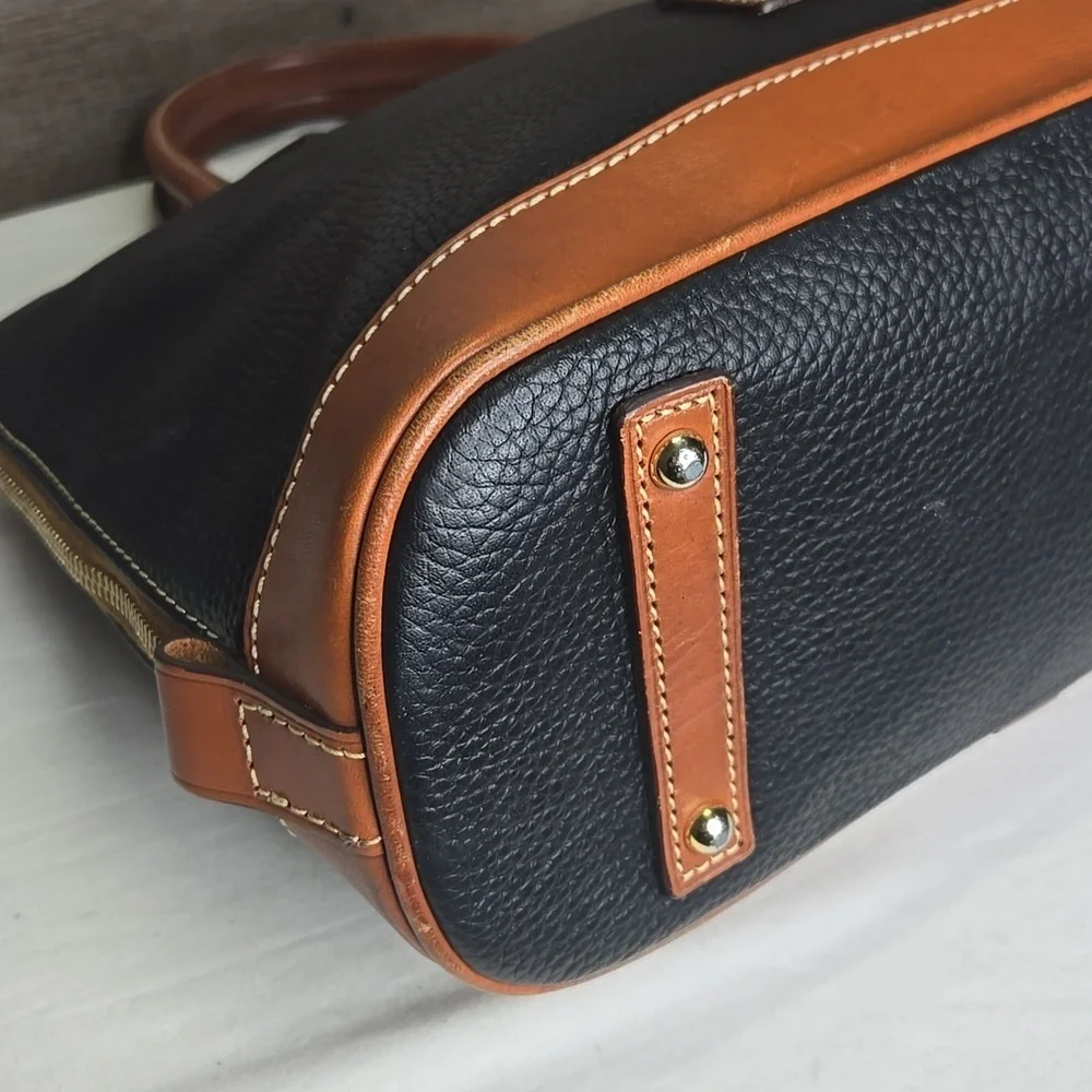 Dooney & Bourke Black and British Tan Leather Satchel Handbag